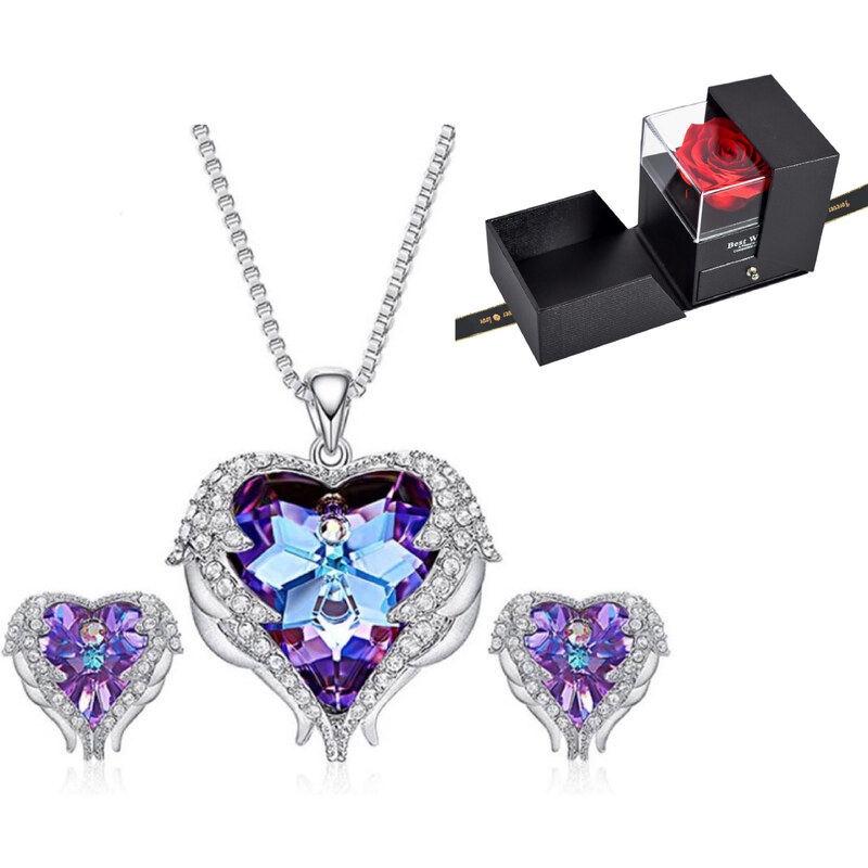 Glory set Angel Wings fialový v darčekovej krabičke s ružou V137 37840540