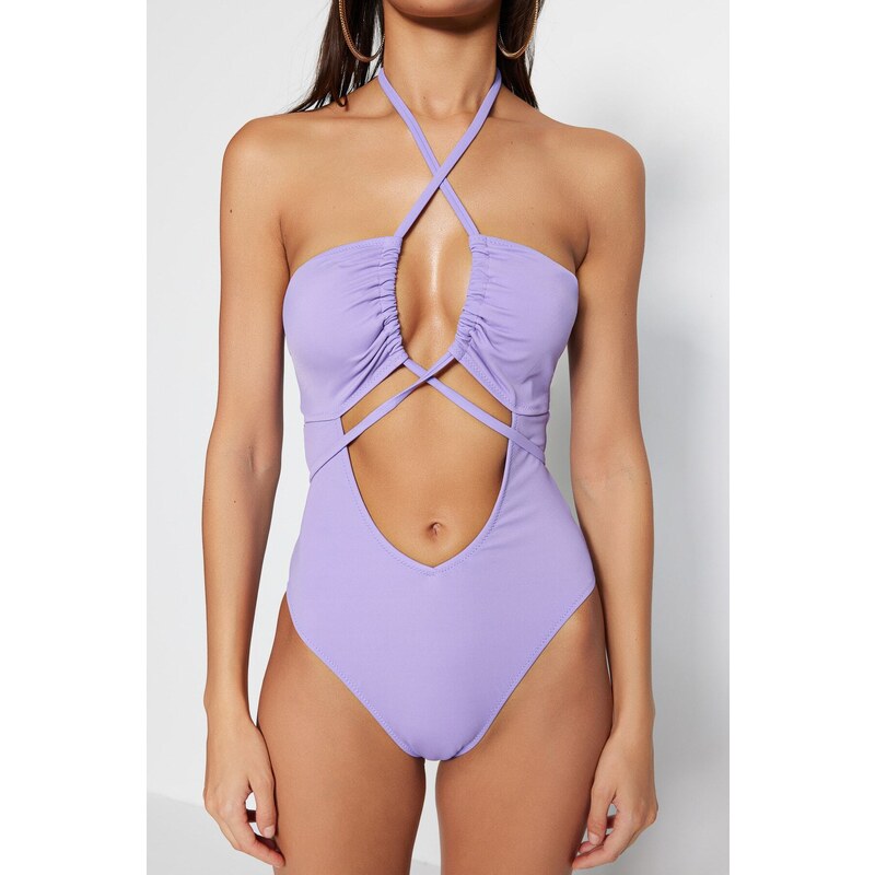 Trendyol Collection Lilac Cross Tied Bias Normal Leg plavky