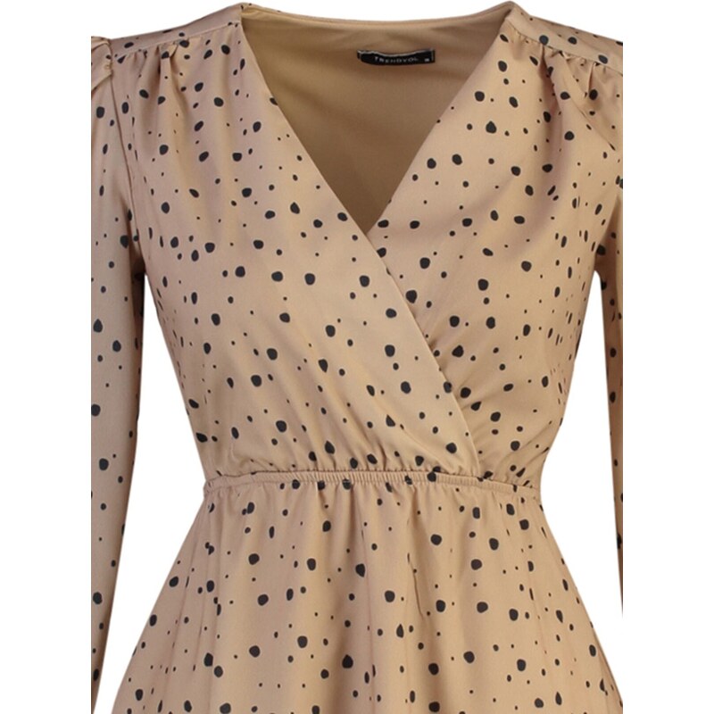 Trendyol Collection Mini tkané šaty s ťavou sukňou otváraním v páse a detailom kravaty