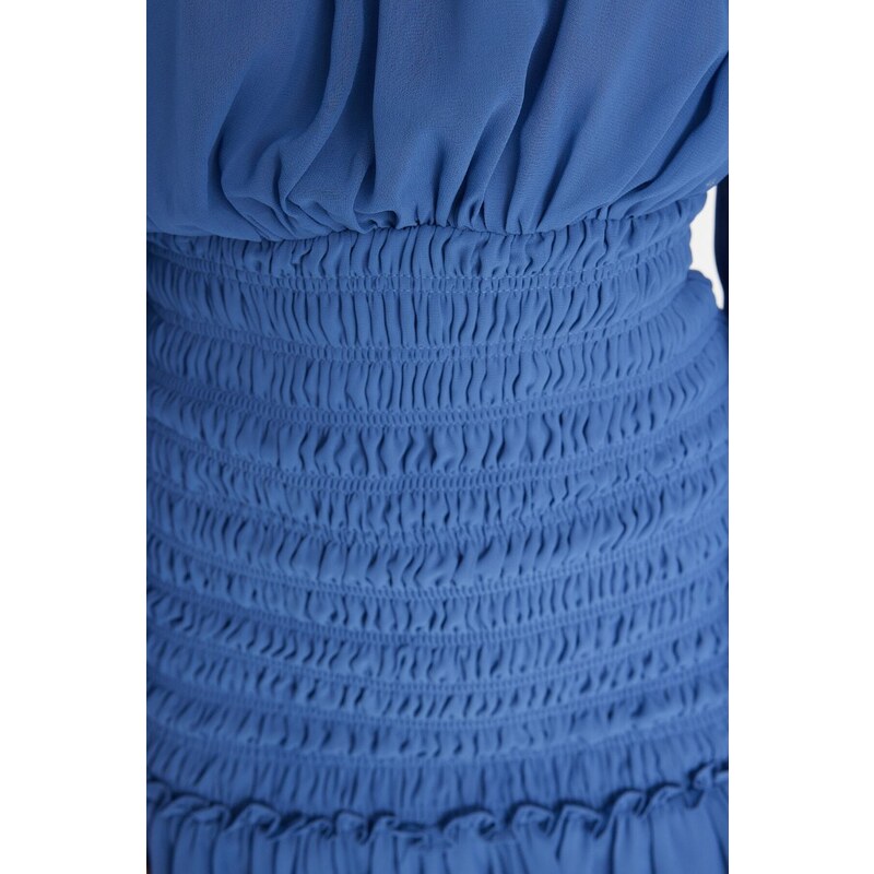 Trendyol Collection Limitovaná edícia Modrá mini tkaná sukňa s volánovým šifónom tkané šaty