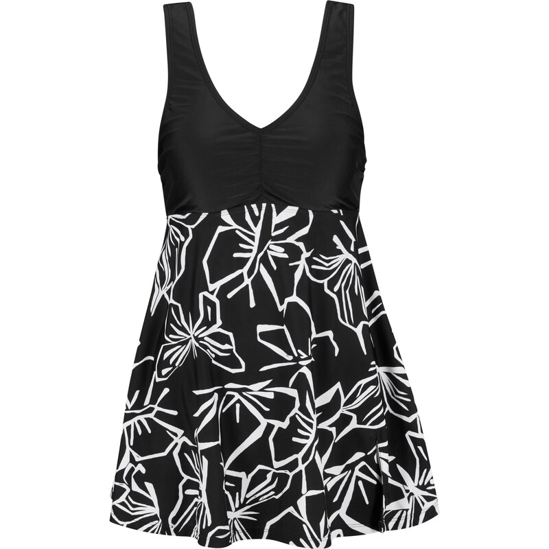 bonprix Sťahovacie plavkové šaty s ľahkým tvarujúcim efektom, farba čierna