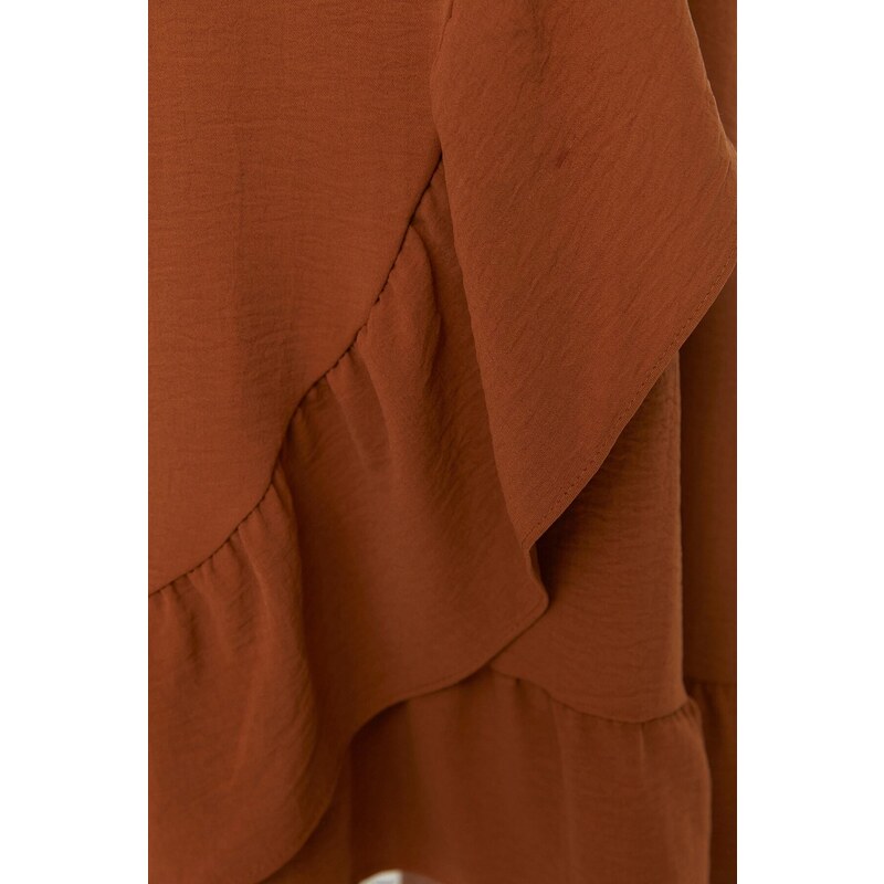 Trendyol Brown, Wrapped Ruffle Knitted Skirt