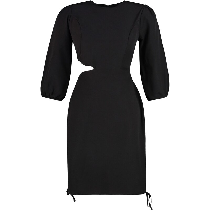Trendyol Čierny tkaný detail okna Mini tkané šaty