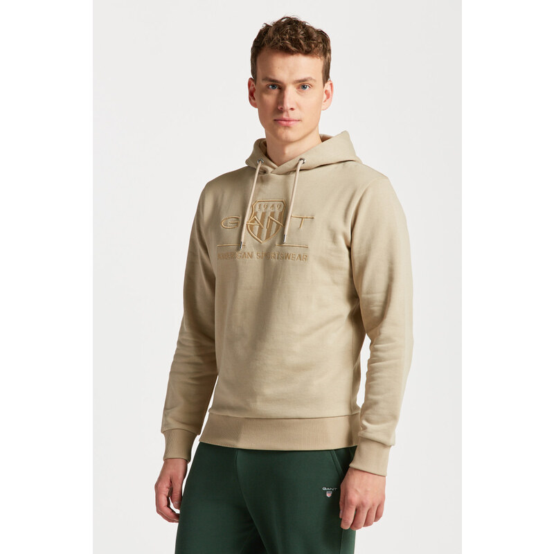 MIKINA GANT REG TONAL SHIELD HOODIE CONCRETE BEIGE 49041128