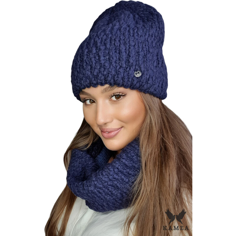 Kamea Tmavomodrý dámsky set čiapka + nákrčník Lamia, Farba tmavomodrá 37902317