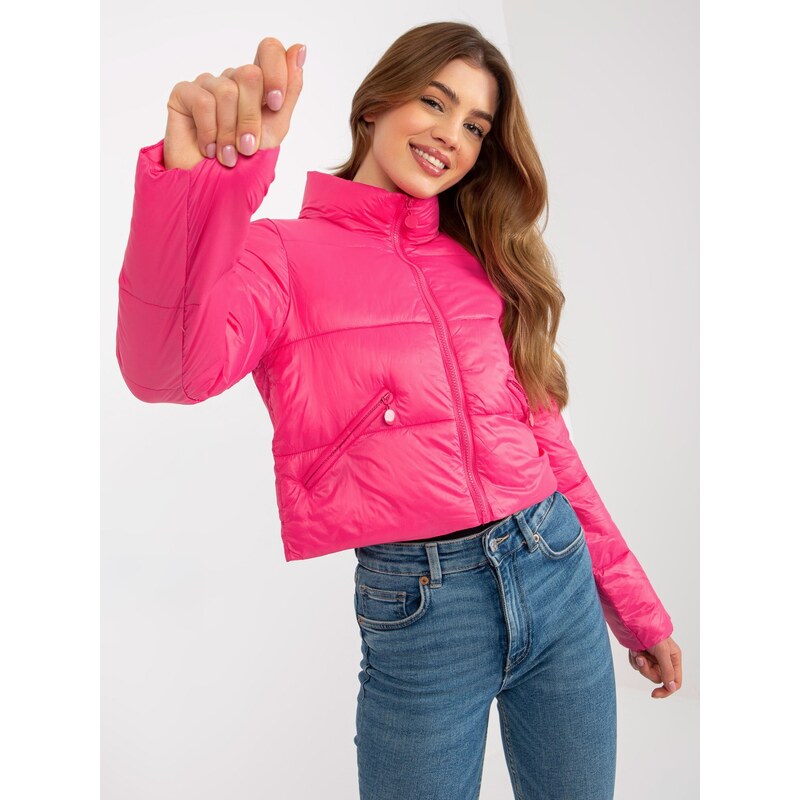 Basic Krátka dámska ružová bunda s vreckami