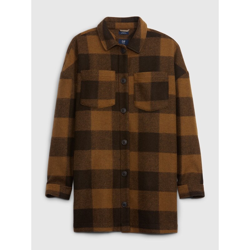 Hnedá dievčenská kockovaná košeľová bunda GAP Teen 50513084