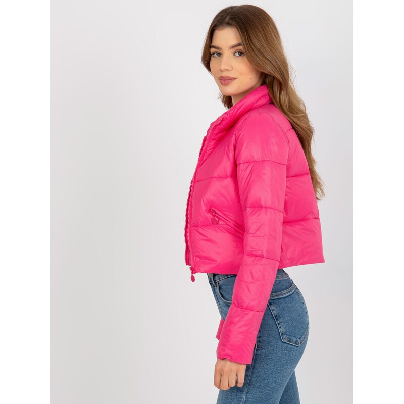Basic Krátka dámska ružová bunda s vreckami