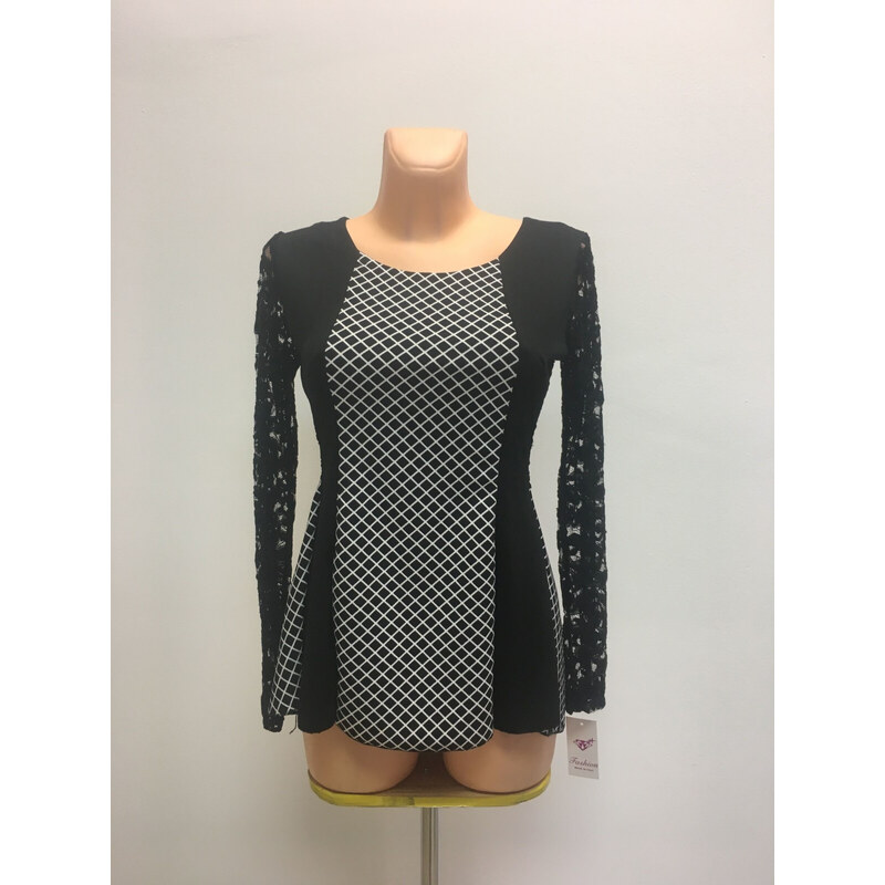 Dámsky top - tričko s kvetinovými rukávmi dlhý rukáv čiernobiele - 23038792