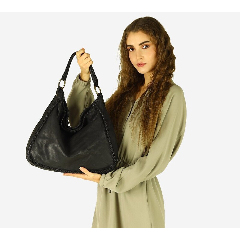 Marco Mazzini handmade MARCO MAZZINI Kožená shopper kabelka | čierna 37924645