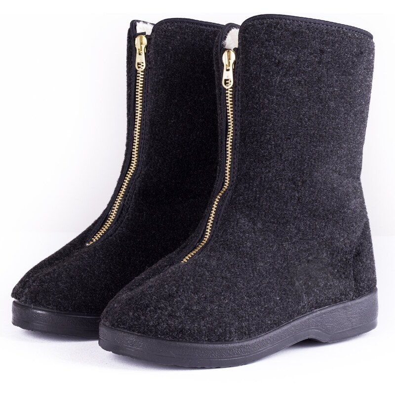 Vlnka Dámske kapce z ovčej vlny na zips čierna veľkosti obuvi - 50220461