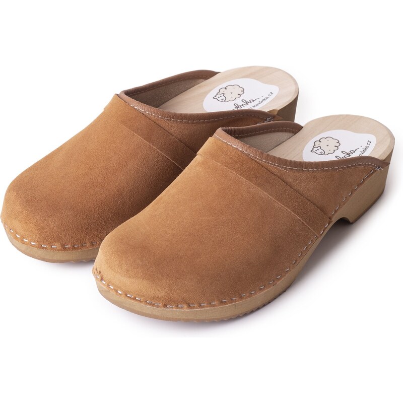 Vlnka Pánske anatomické dreváky brúsená koža hnedá veľkosti obuvi - 13593632