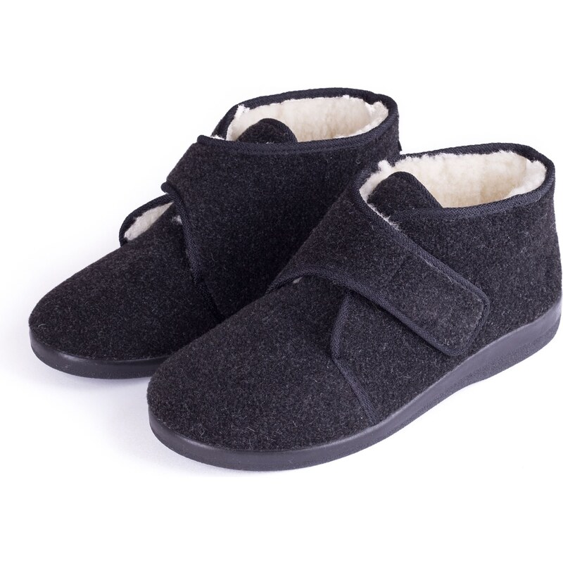 Vlnka Pánske papuče s ovčou vlnou na suchý zips čierna veľkosti obuvi 36935866