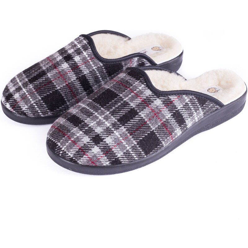 Vlnka Pánske papuče komfort s ovčou vlnou káro veľkosti obuvi - 9061319