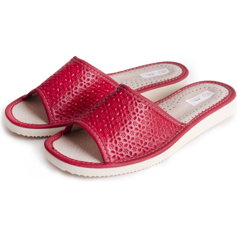 Vlnka Dámske letné kožené papuče bez špice červená veľkosti obuvi - dospelí 36
