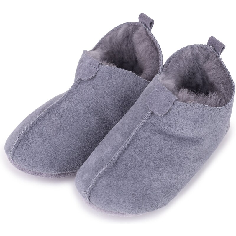 Vlnka Detské kožené papuče s ovčou vlnou Andy sivá veľkost deti 24 24499650