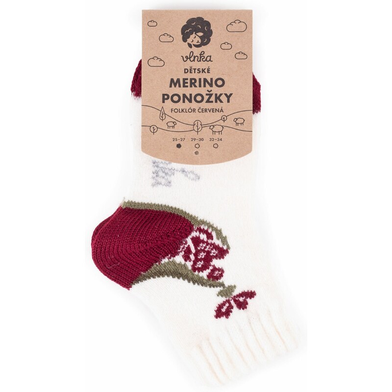 Vlnka Detské ponožky Merino folklór červená 34096881