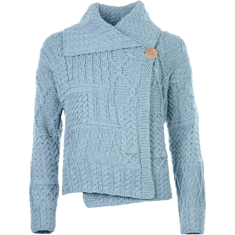 Vlnka Dámsky vlnený sveter Merino na gombík svetlomodrá veľkosti 65797234