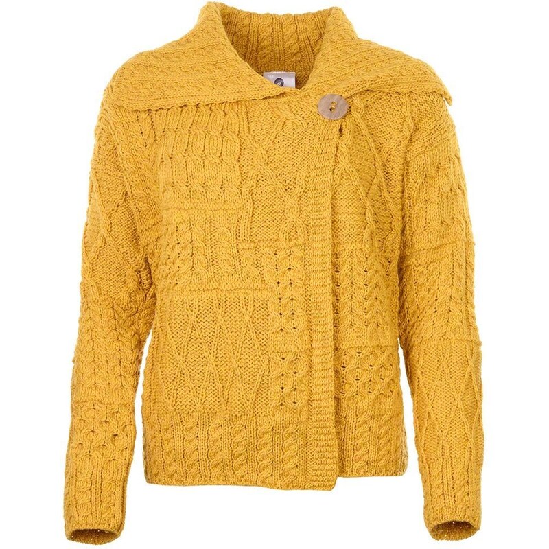 Vlnka Dámsky vlnený sveter Merino na gombík žltá veľkosti oblečenia 65797237