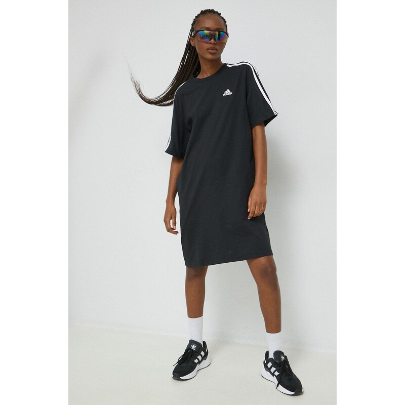 Bavlnené šaty adidas čierna farba, mini, oversize, HR4923