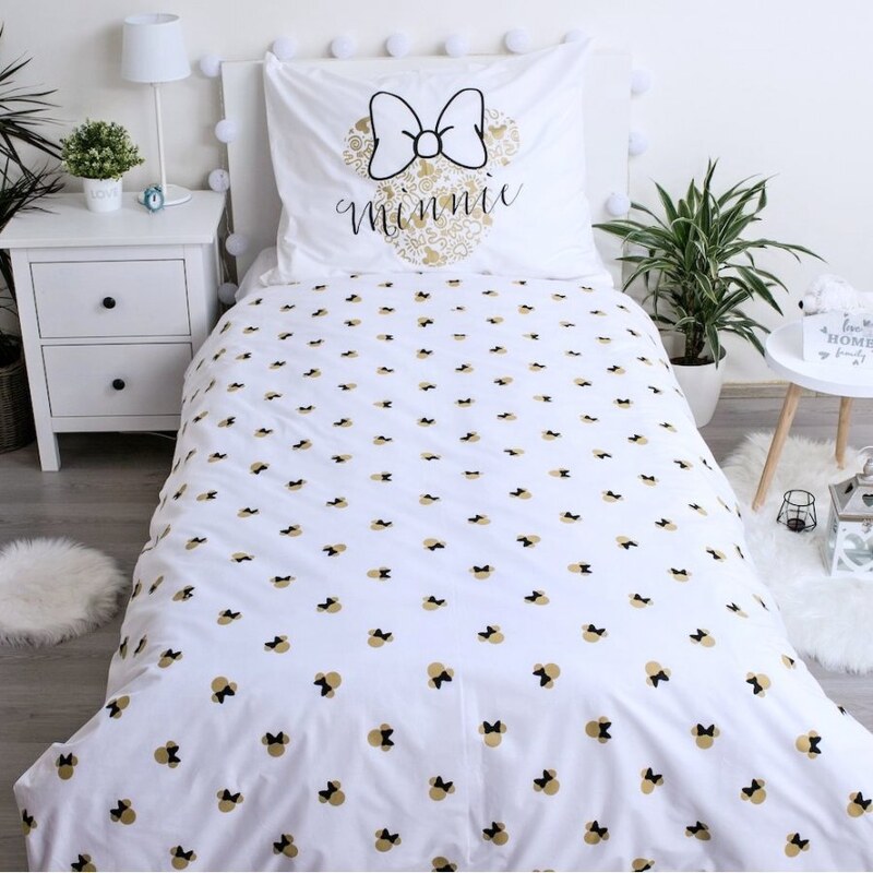 Jerry Fabrics Bavlnené posteľné obliečky Minnie Mouse so zlatou potlačou - 100% bavlna - 70 x 90 cm + 140 x 200 cm