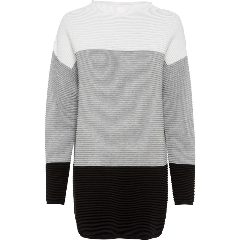 bonprix Pásikovaný dlhý pulóver, farba biela 45122484