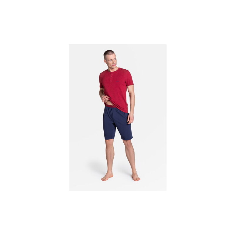 Henderson Pánske krátke bavlnené pyžamo Dune 38879-33X červeno-tmavomodré, Farba červená-tmavomodrá