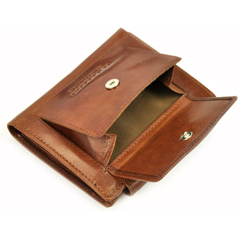 Malá hnedá pánska kožená peňaženka so zapínaním El Forrest