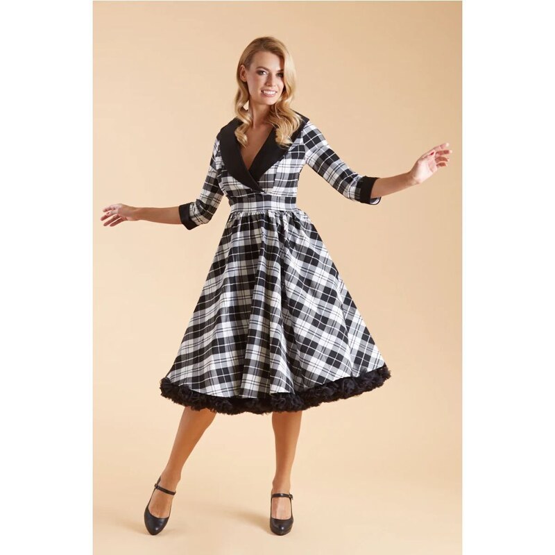Dolly and Dotty Tiffany Čierno-biele kárované midi šaty 38038743