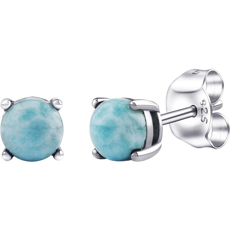 Silvego Strieborné náušnice kôstky s pravým prírodným Larimarom 66582007