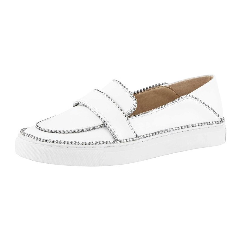 E-shop Kožené slipper topánky s ozdobnými nitmi Heine, biele