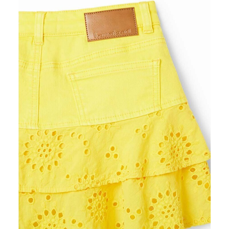 Dievčenská sukňa Desigual žltá farba, mini, áčkový strih