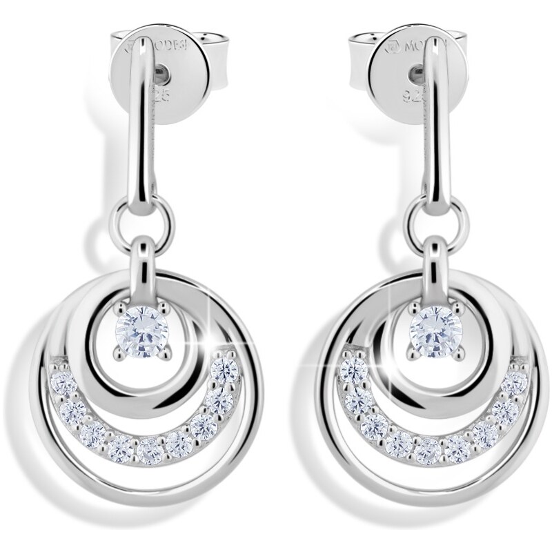 Modesi Blyštivé strieborné náušnice so zirkónmi J230CZ-WN 66582443