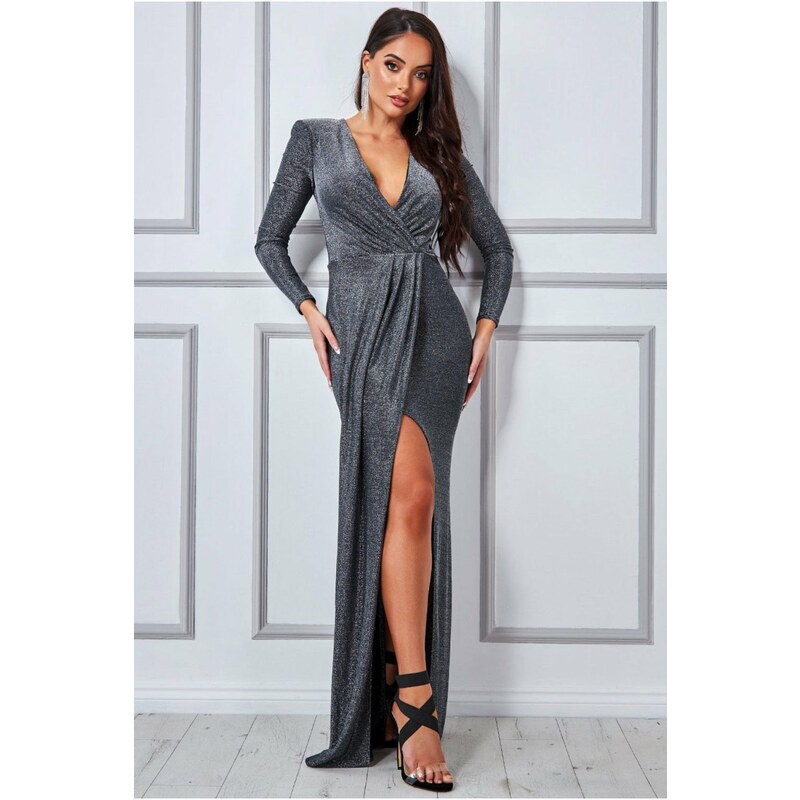 miadresses.sk Strieborné spoločenské šaty s rozparkom 38126578