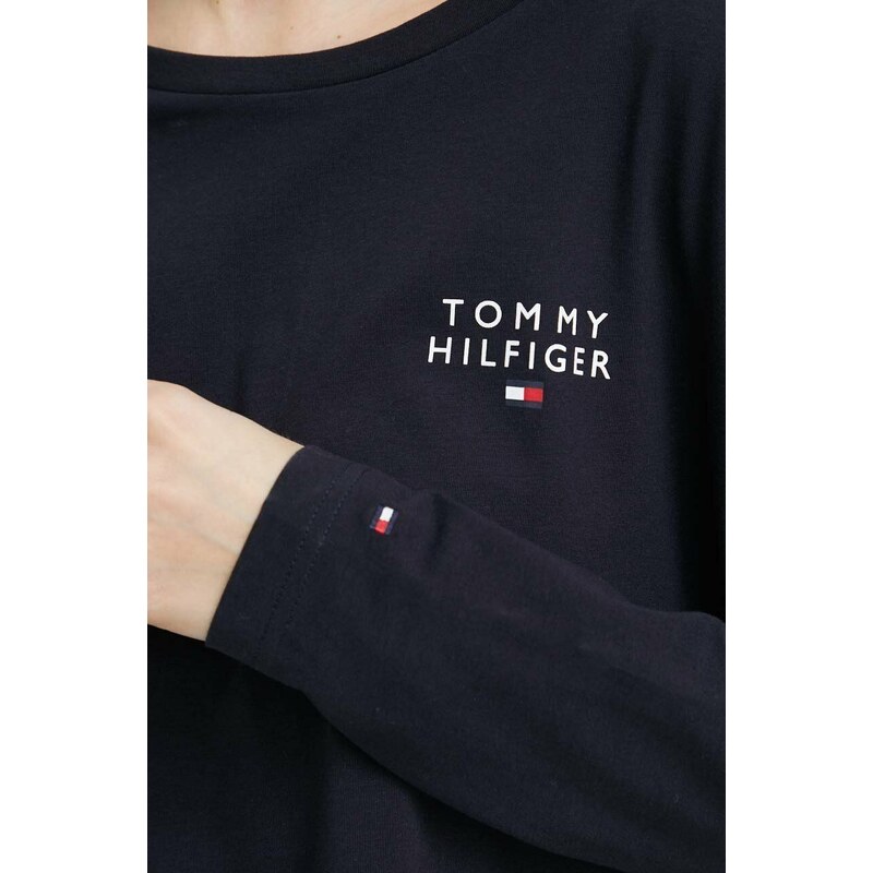 Bavlnené tričko s dlhým rukávom Tommy Hilfiger tmavomodrá farba,UW0UW04153