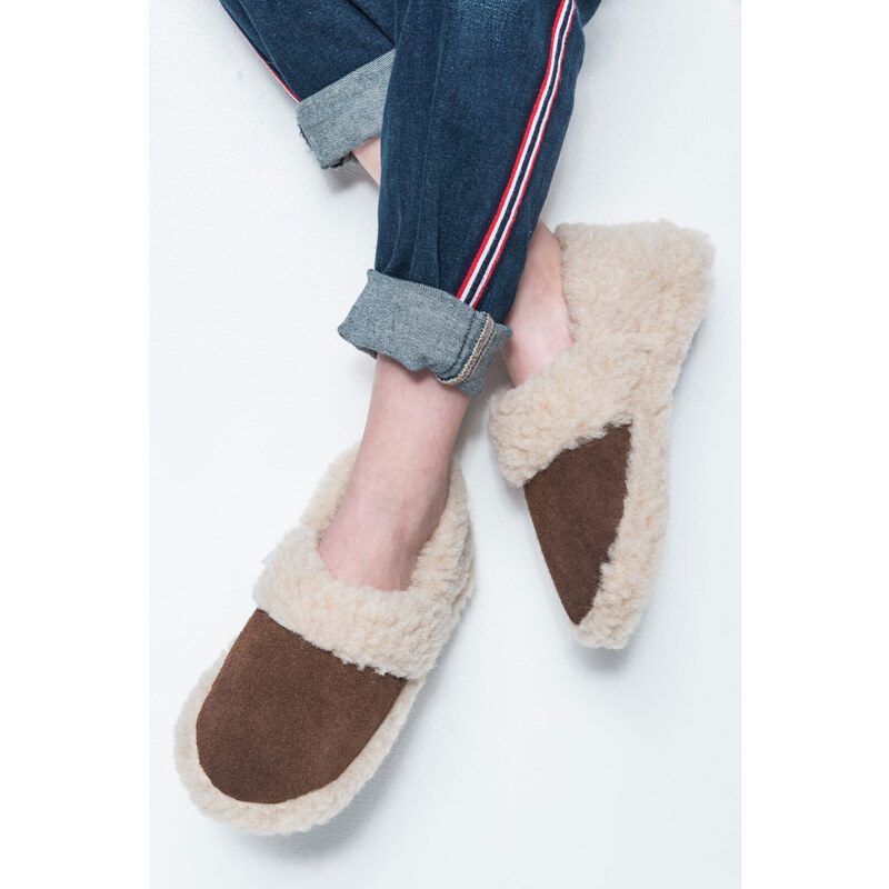 Glara Papuče z ovčej vlny - hnedé 39156424
