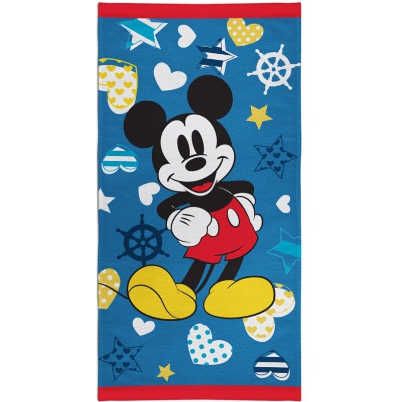 Himatsingka EU Plážová osuška Mickey Mouse - Disney - motív Nautical - 100% bavlna, froté s gramážou 320 g/m² - 70 x 140 cm