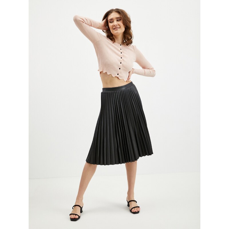 Orsay Black Leatherette Pleated Skirt - Women