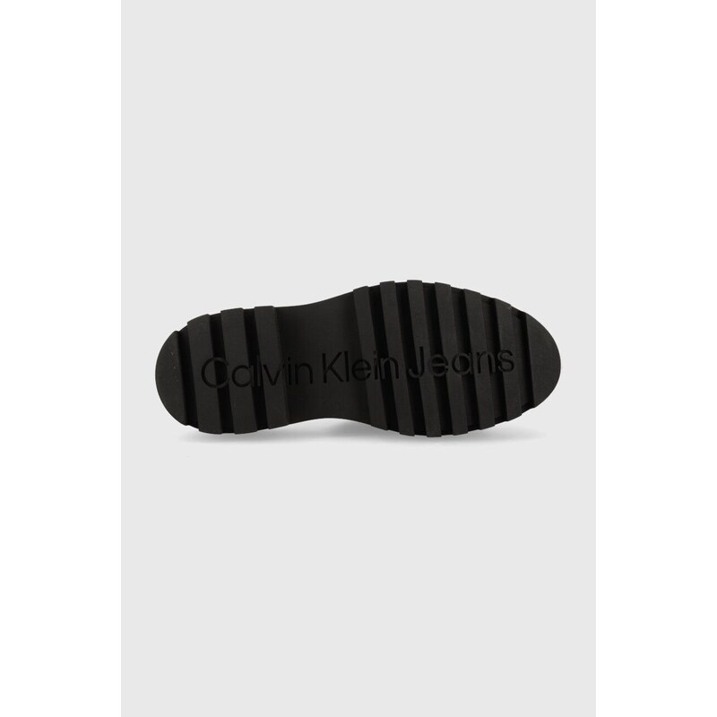 Šľapky Calvin Klein Jeans TOOTHY COMBAT SANDAL WEBBING dámske, čierna farba, na platforme, YW0YW00949