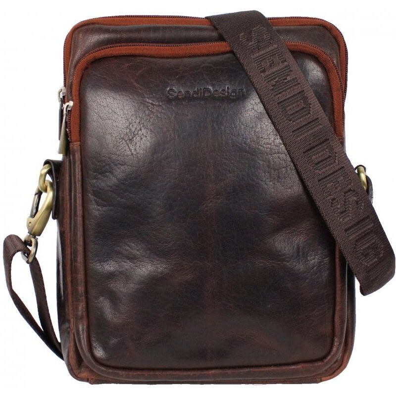 Sendi Design Pánska kožená taška cez rameno Tibor hnedá 39334187