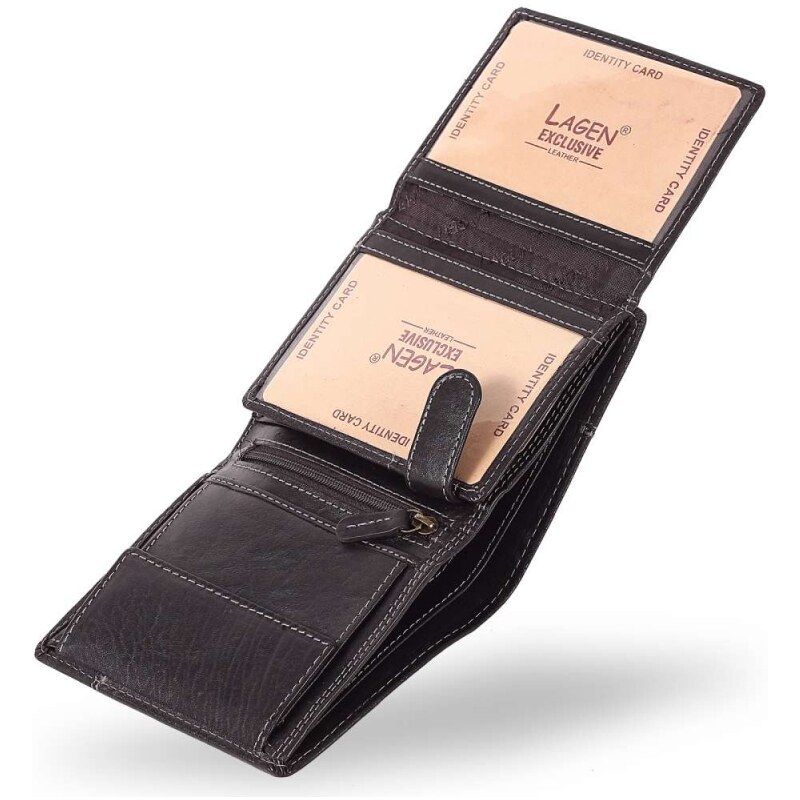 Lagen Čierna kožená pánska peňaženka na výšku (PPN249)