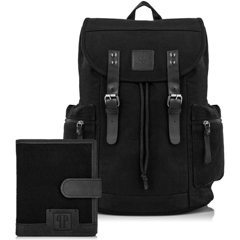Paolo Peruzzi Pánsky set batoh a peňaženka T-04 VINTAGE | čierna ZUP 39346966