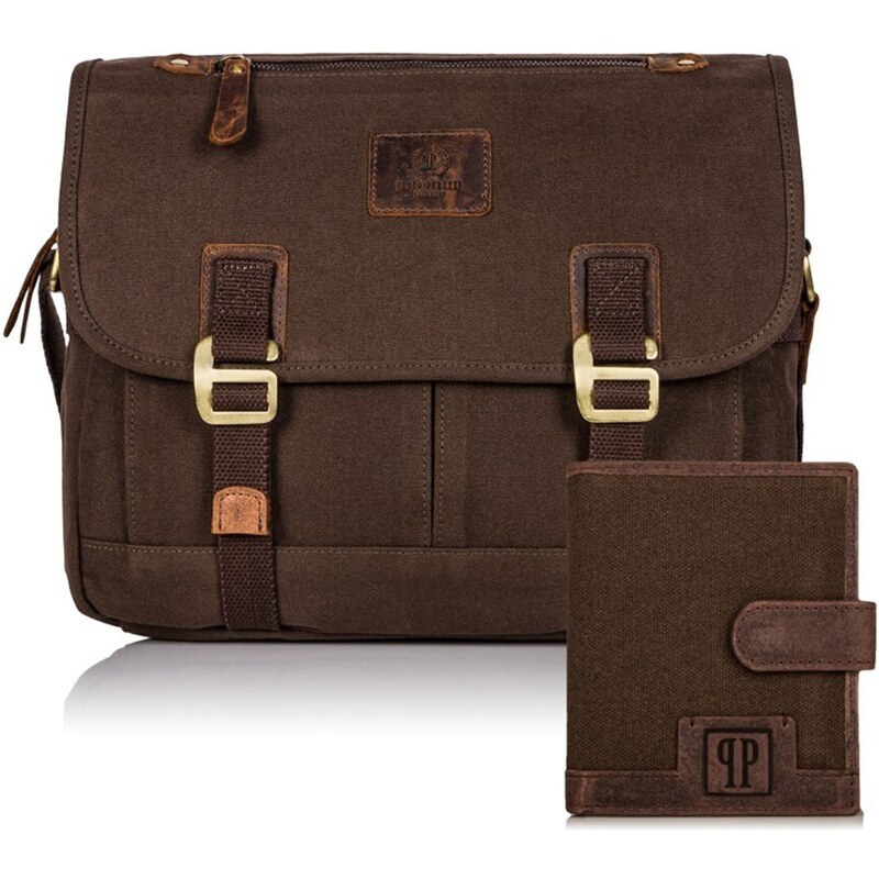 PAOLO PERUZZI Pánsky set taška cez rameno + peňaženka ZUP-19-BR | 39346968