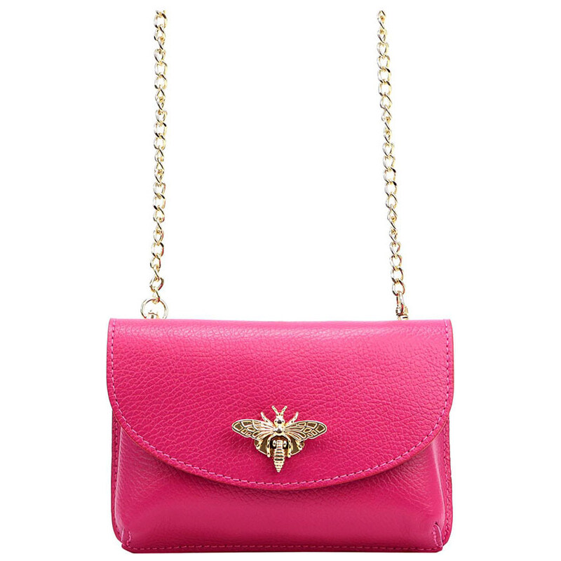 Gregorio Mini ružová kožená kabelka na retiazku s brošňou 39364163