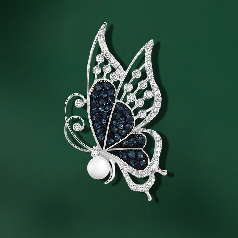 Éternelle Luxusní brož s perlou a zirkony Raula - motýl