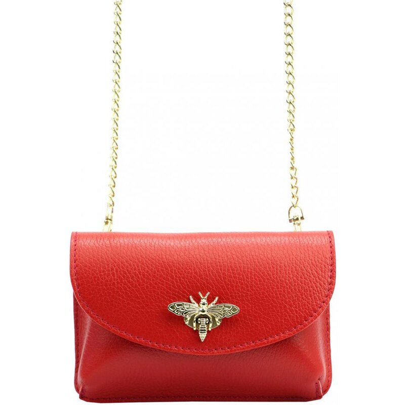 Luka Kožená malá dámska crossbody kabelka na retiazke červená 39377977