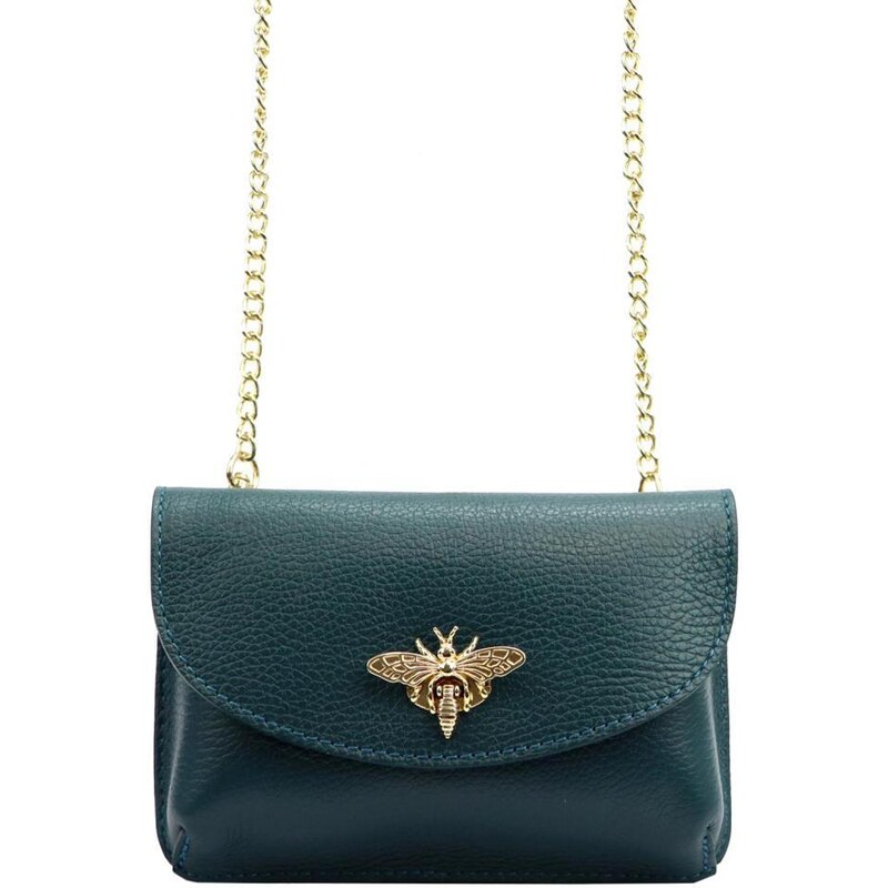 Luka Kožená malá dámska crossbody kabelka na retiazke petrolejová 39377970