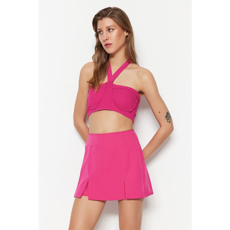Trendyol Fuchsia Double Slit Super Mini Weave Shorts Skirt 50504993