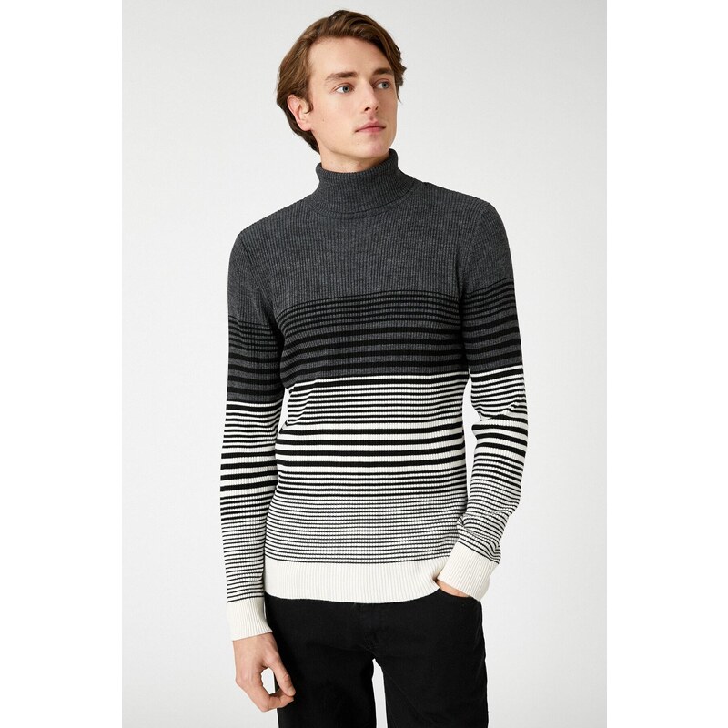 Koton Basic Knitwear Sweater Turtleneck Color Blocked