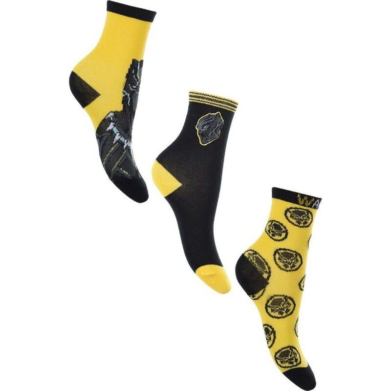 AVENGERS Trojbalenie ponožiek Marvel Black Panther - čierna / žltá 39429450